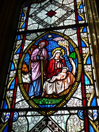 Nativity scene in the Chancel window